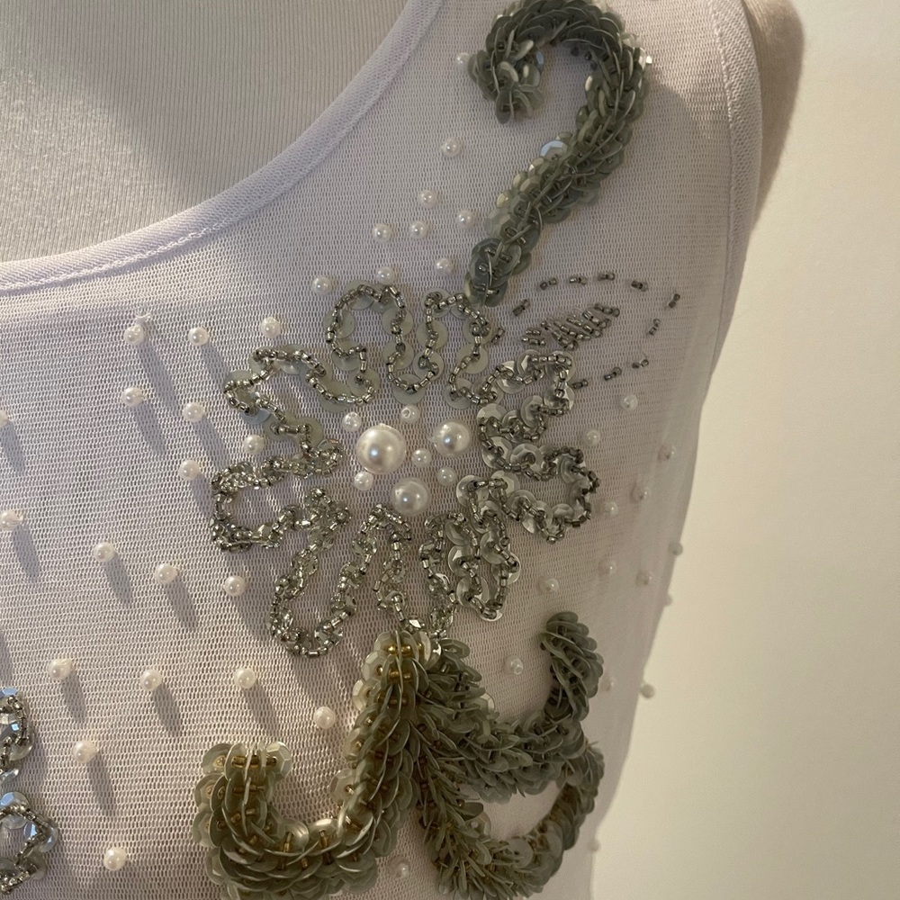 NWT Alexander Rosati Sequins & Pearls Sheer Top M - Picture 4 of 7